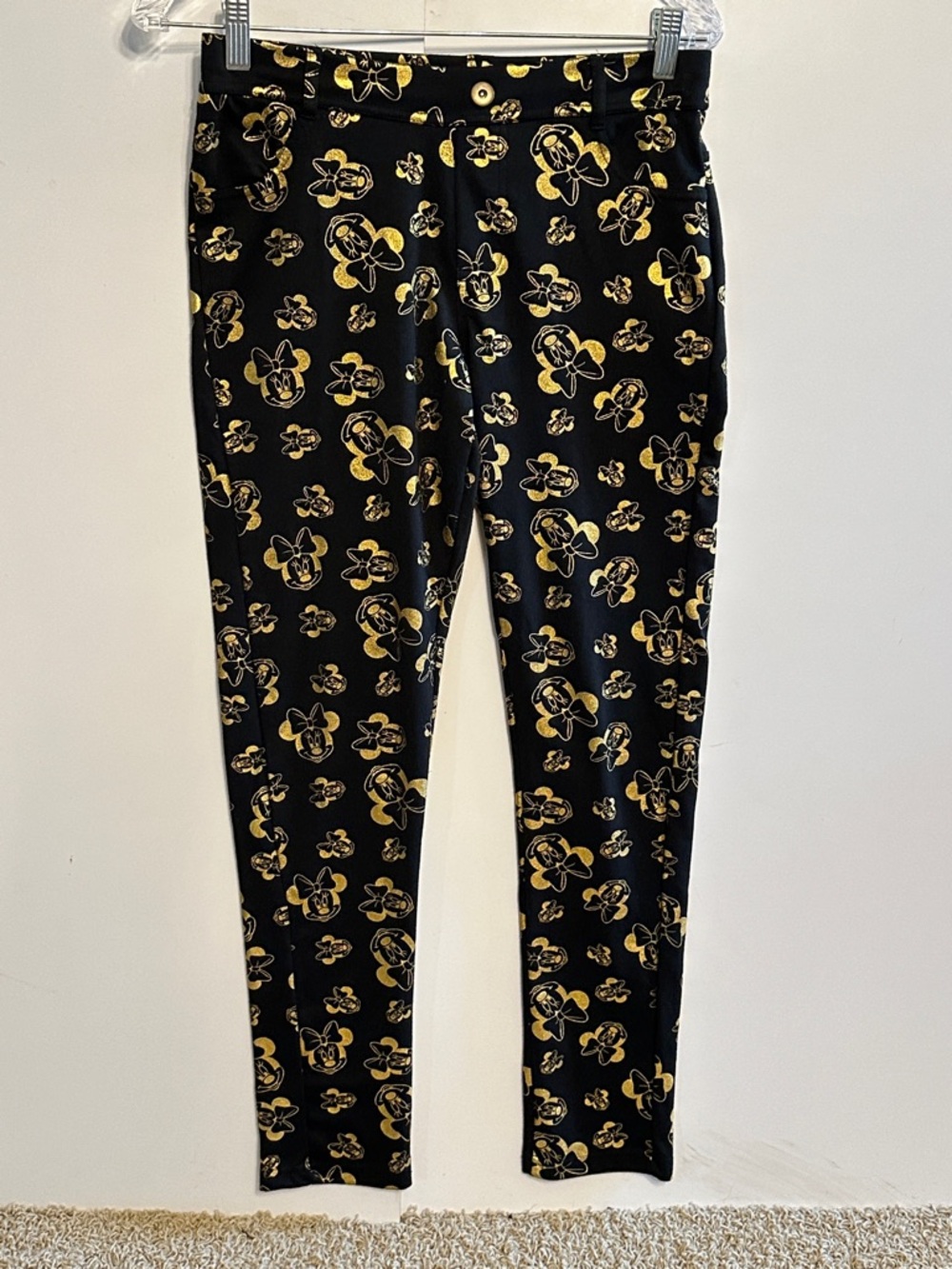 Disney Black Leggings with Gold Minnie Mouse Print